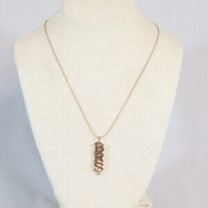 BRS Initial Pendant Necklace Gold Tone Thin Spiral Chain